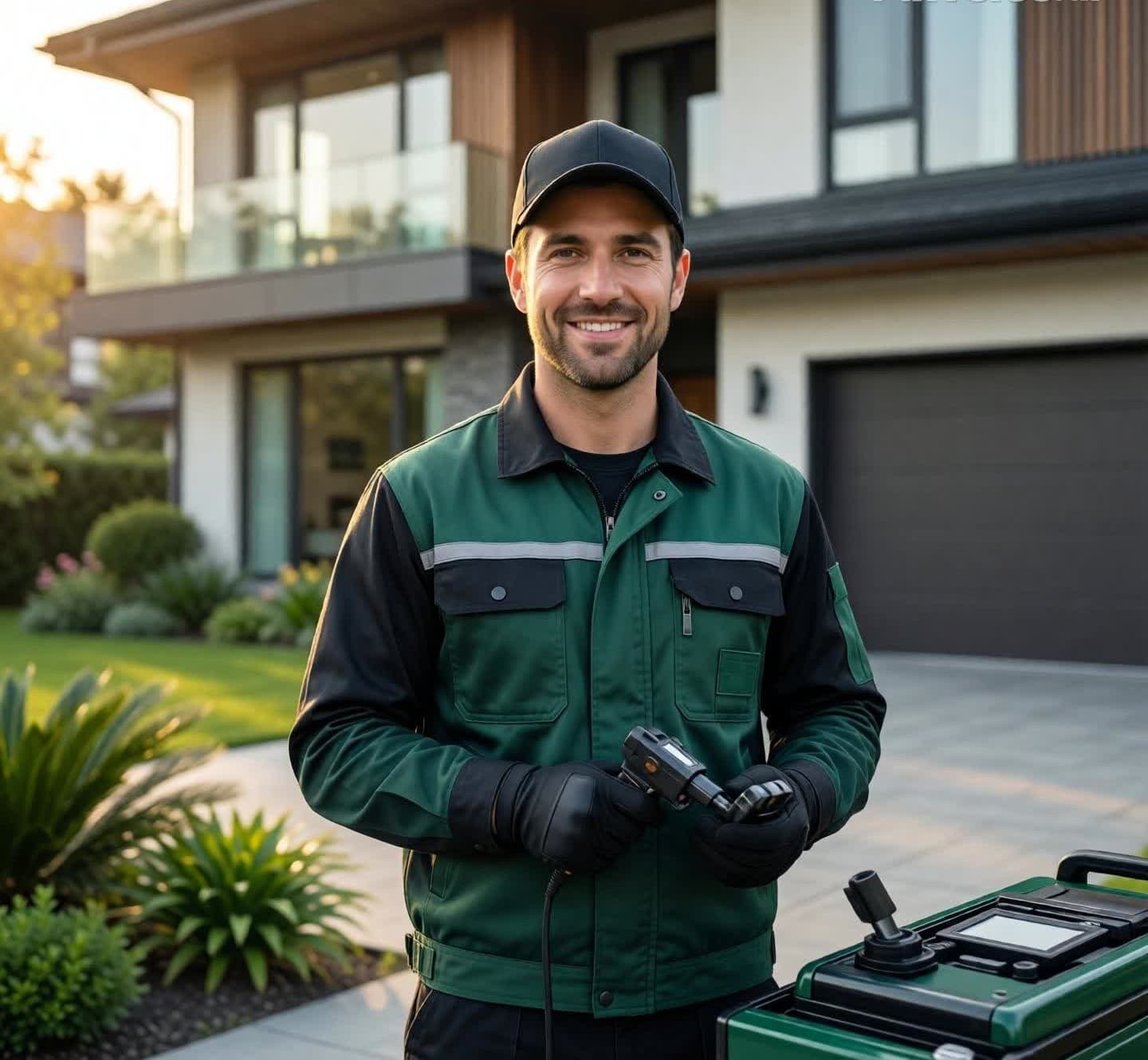 Technicien Experts Nuisible en intervention devant une habitation